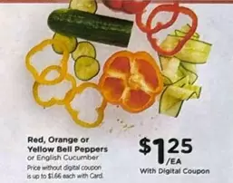 Red, Orange or Yellow Bell Peppers or English Cucumber