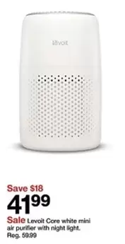 Core white mini air purifier with night light