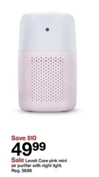 Core pink mini air purifier with night light
