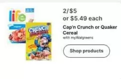 Quaker - Cap'n Crunch or  Cereal