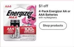 Energizer - 4-Pack AA or AAA Batteries