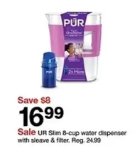 UR Slim 8-cup water dispenser with sleeve & filter