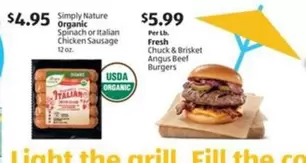 Simply Nature - Organic Spinach or Italian Chicken Sausage
