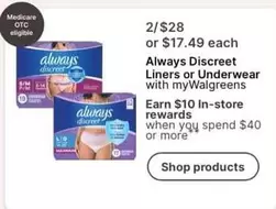 Always - Discreet Liners or Underwear