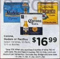 Modelo - Corona, or Pacifico Select Varieties