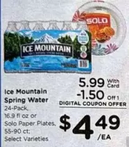 Ice Mountain - Spring Water or Paper Plates