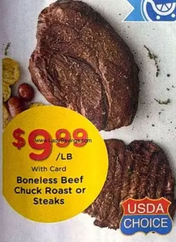 Boneless Beef Chuck Roast or Steaks