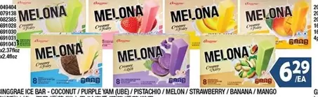 MELONA ICE BAR - COCONUT / PURPLE YAM (UBE) / PISTACHIO / MELON / STRAWBERRY / BANANA / MANGO