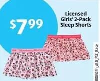 Licensed Girls' 2-Pack Sleep Shorts