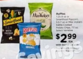 SmartFood - Ruffles, Smartfood Popcorn, Miss Vickie's Kettle Cooked Potato Chips