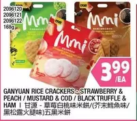 GANYUAN RICE CRACKERS STRAWBERRY & PEACH / MUSTARD & COD / BLACK TRUFFLE & HAM