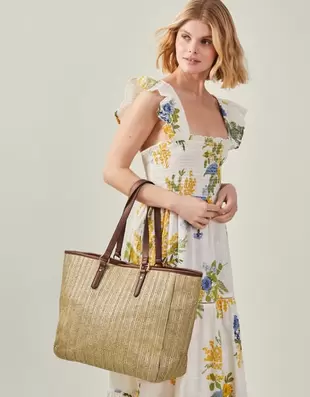 Large Metallic Raffia Shopper Bag