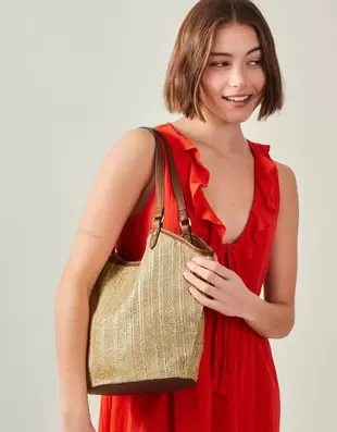 Metallic Raffia Shopper Bag