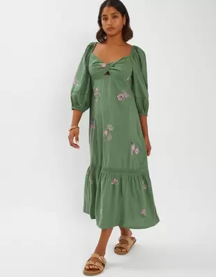 Jasmine Embroidered Midi Dress Green