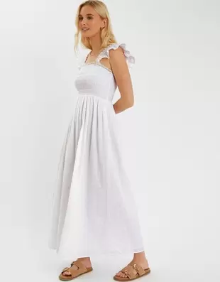 Sleeveless Smocked Broderie Sundress White