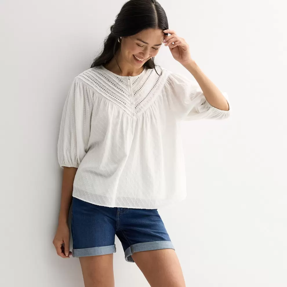 Women's Farmers Market Lace Trim V-Neck Top