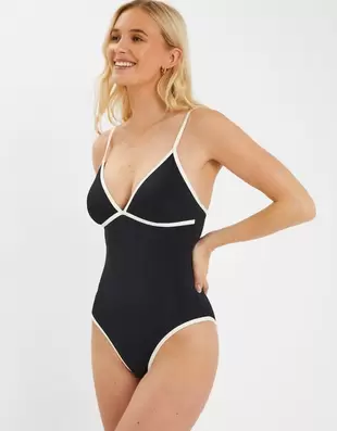 Contrast V-Neck Swimsuit Black