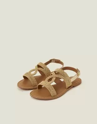 Raffia Loop Strappy Sandals Gold Gold