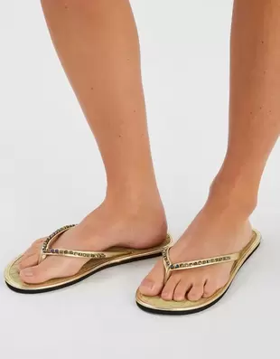 Beaded Palm Seagrass Flip Flops Gold