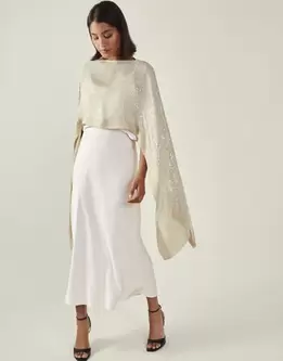 Sequin Embellished Poncho Natural