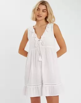 Sleeveless Ruffle Mini Dress White