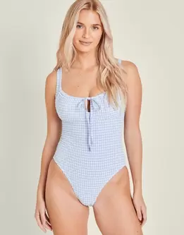 Gingham Seersucker Swimsuit Blue