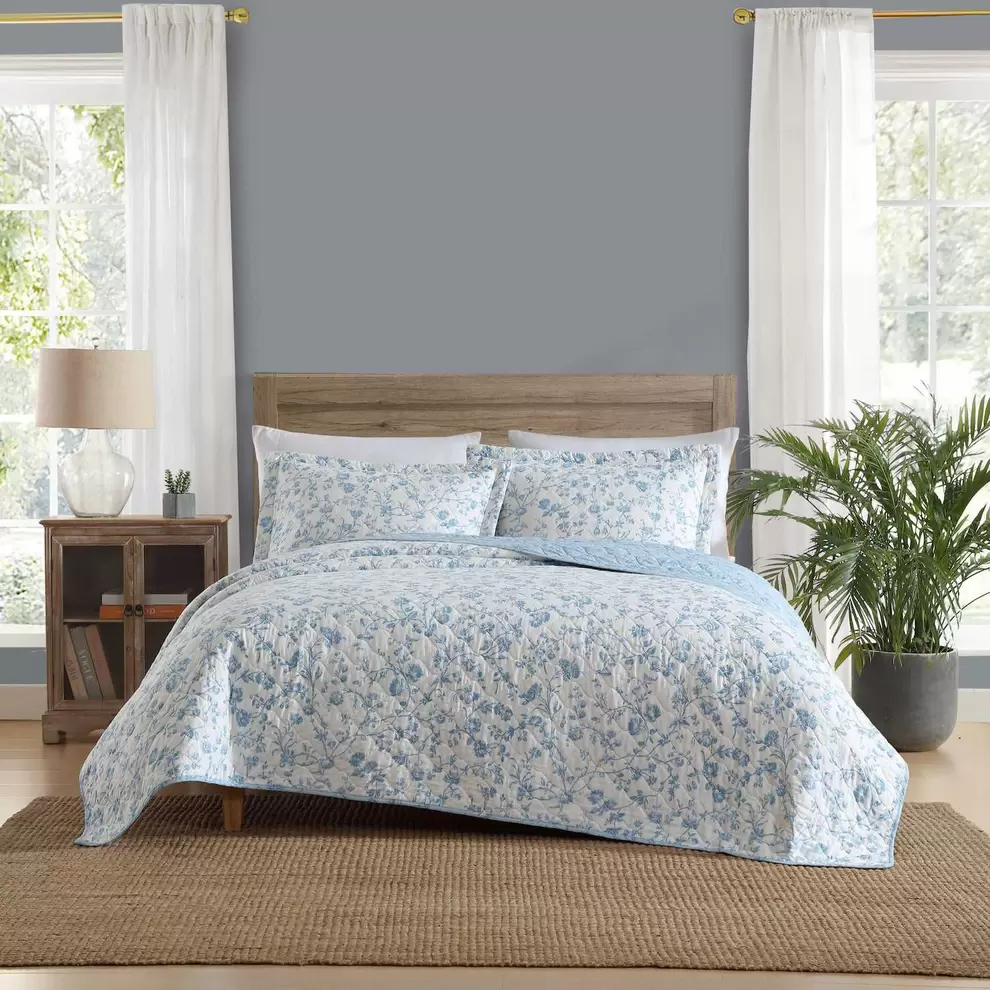 Laura Ashley Aria Blue Quilt Set