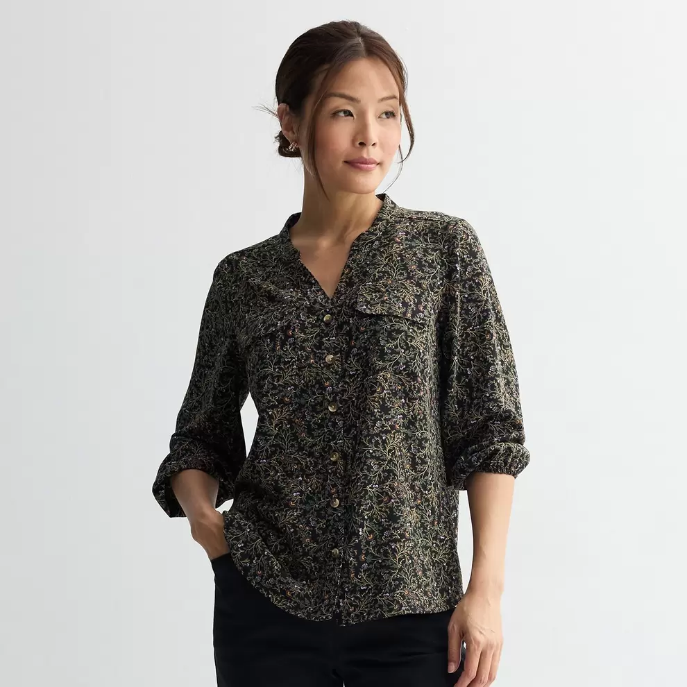 Women's Croft & Barrow® Y-Neck Blouse