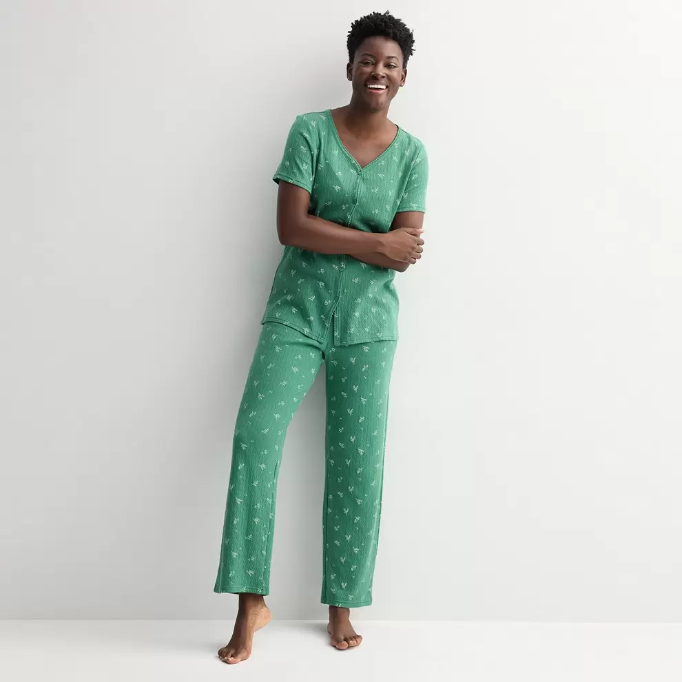 Women's Croft & Barrow® Textured Knit Pajama Top & Pajama Bottoms Set