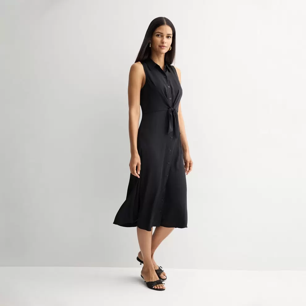 Women's Nine West Tie Front Midi Shirt Dress