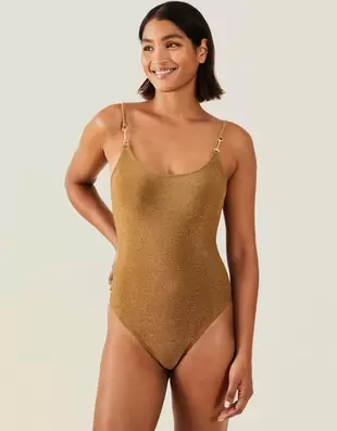 Metal Strap Shimmer Swimsuit Gold