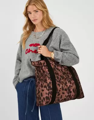 Animal Print Packable Tote Bag