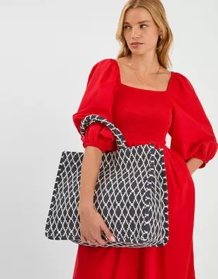 Geometric Print Textile Handbag