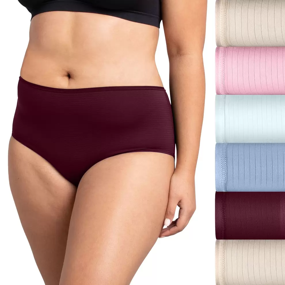 Women's Fruit of the Loom® Breathable Cooling Striped Brief Panty 6-Pack Set 6DBCSBRK