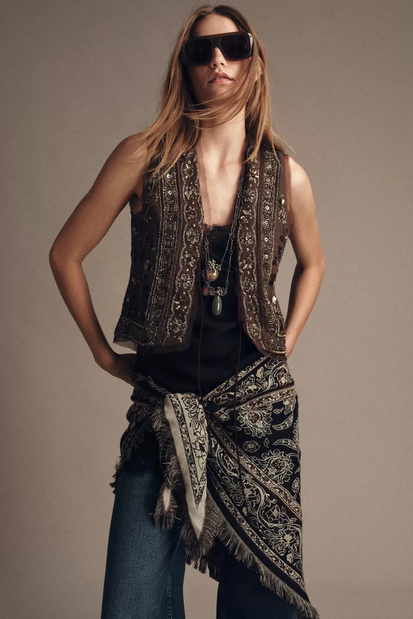 BEADED EMBROIDERED VEST ZW COLLECTION