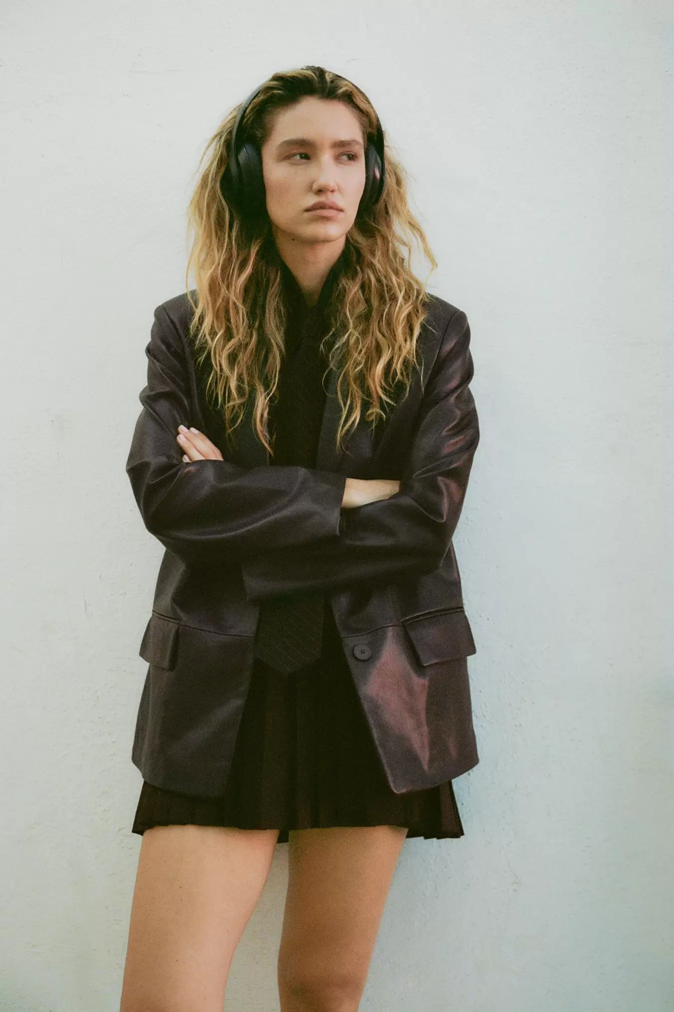 FAUX LEATHER STRAIGHT FIT BLAZER
