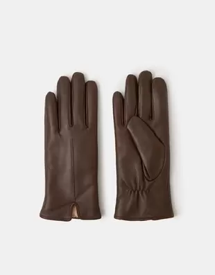Faux Fur Lined Leather Gloves Brown