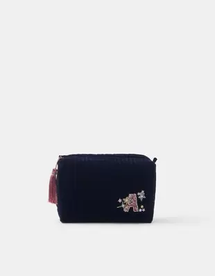 Large Embellished Initial Make Up Bag Blue