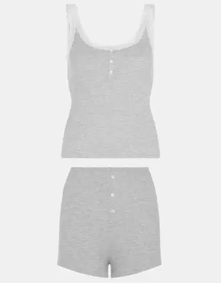 Lace Vest Short Pyjamas Set Grey