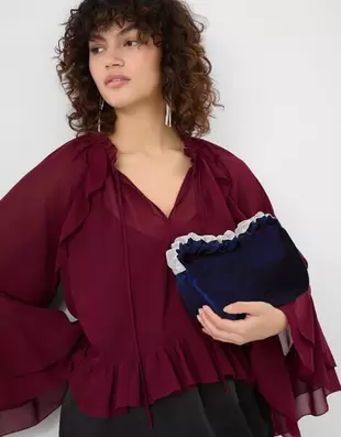 Diamanté Ruched Strap Velvet Handbag