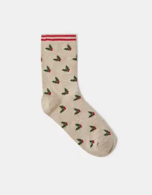 Holly Print Socks