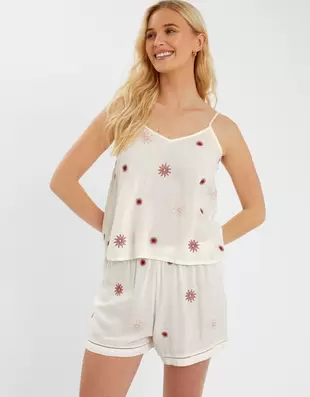 Sun Embroidered Short Pyjamas Set Ivory