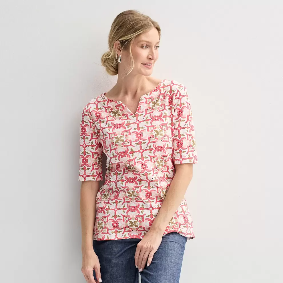Women's Croft & Barrow® Elbow-Sleeve Splitneck Top