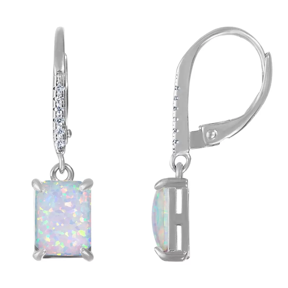 Sterling Silver Lab-Created Opal Drop Earrings