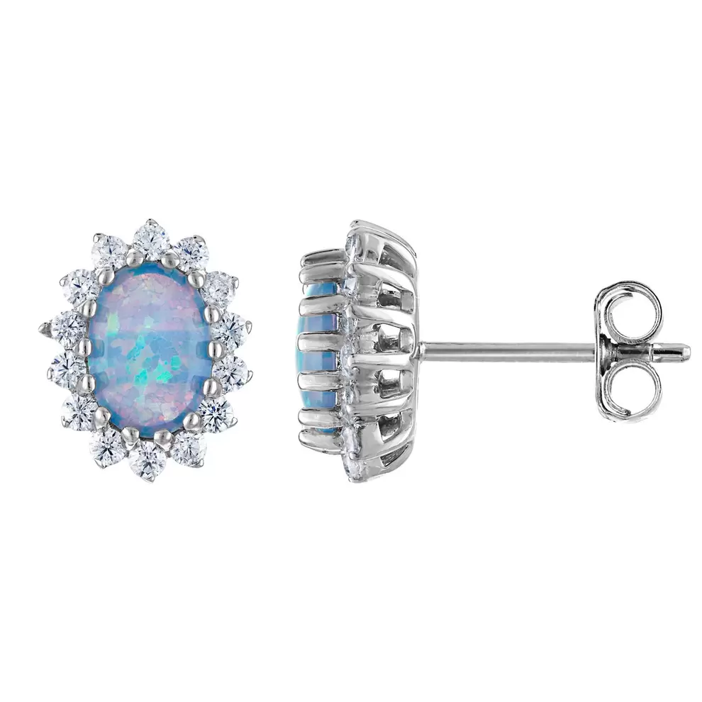 Sterling Silver Lab-Created Blue Opal Stud Earrings