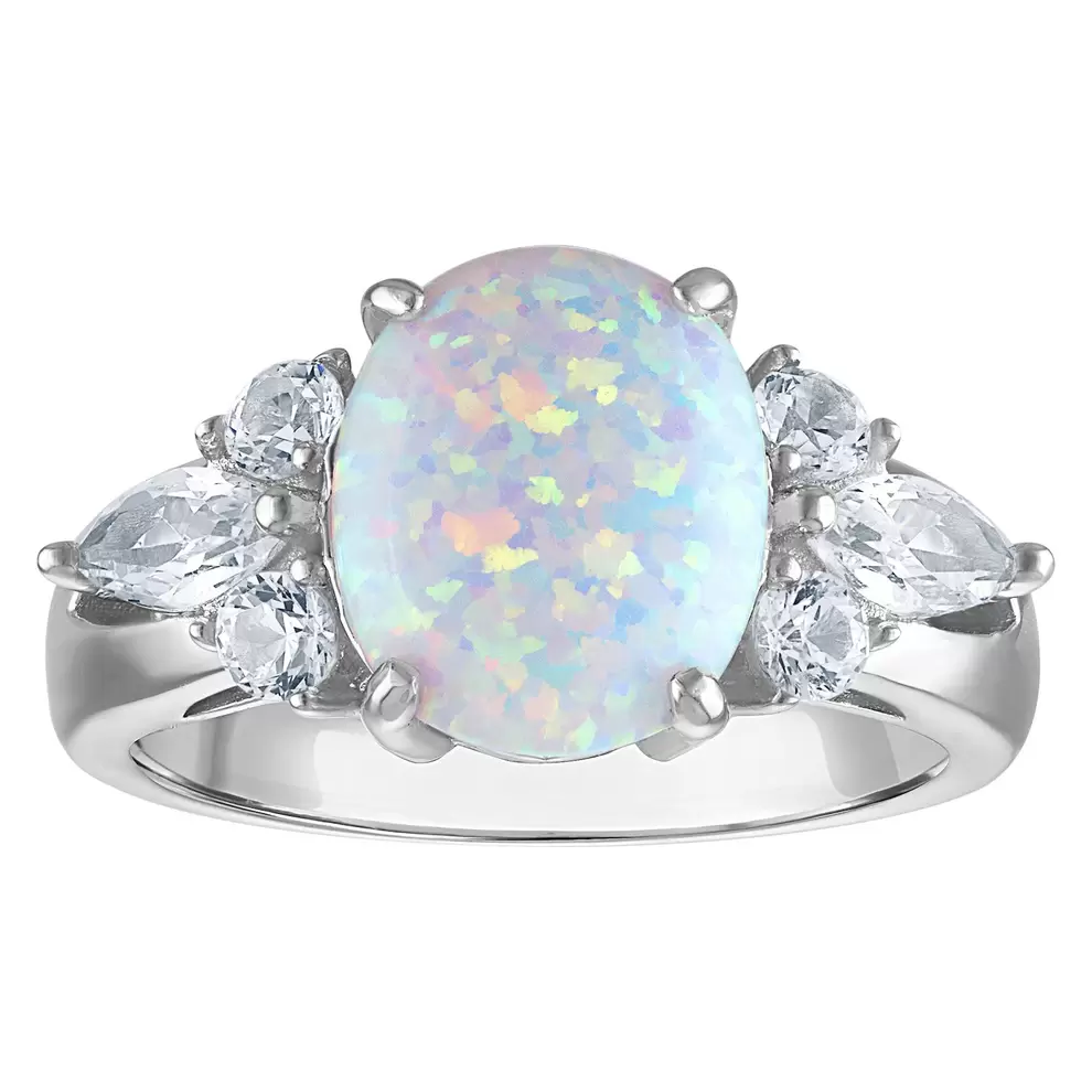 Sterling Silver Lab-Created Opal Ring