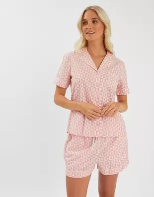 Checkerboard Sun Print Short Pyjamas Set Pink