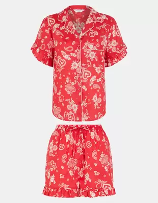 Paisley Print Short Pyjamas Set Red