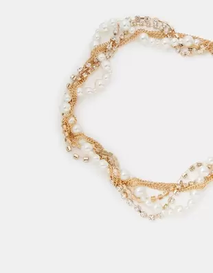 Twisted Diamanté Pearl Collar Necklace