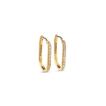 Diamond Oval Charm Hoop - Yellow Gold Diamond Oval Charm Hoop